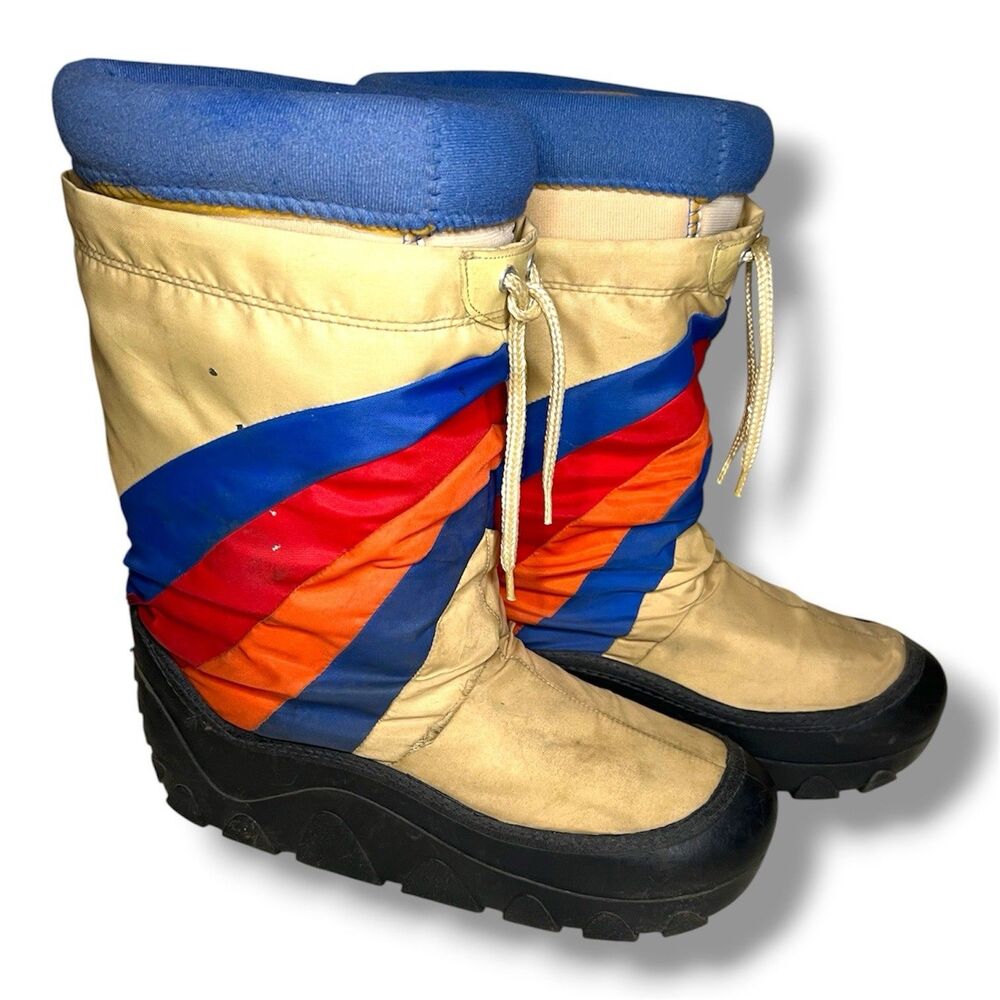 Vintage 80s Rainbow Stripe Lace Up Moon Boots Made in Korea Men's Size 11-12